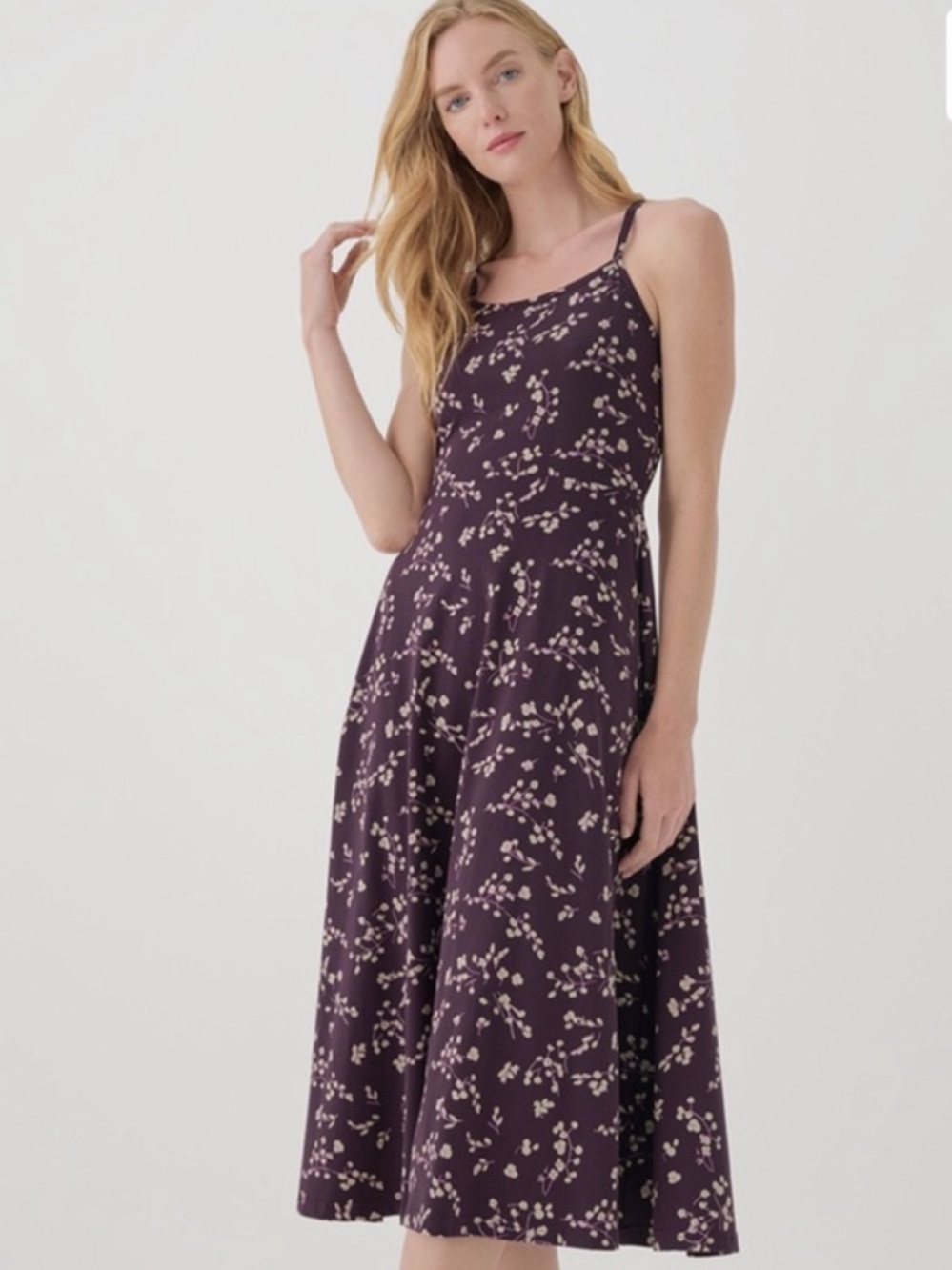 Pact Fit & Flare Midi Organic Cotton Dress Sprig Plum Purple Medium